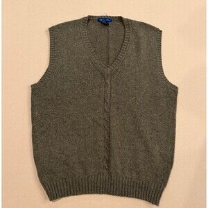 Generra Vintage Men Sweater Vest Brown Olive V-Neck Cable Knit Wool Blend Small
